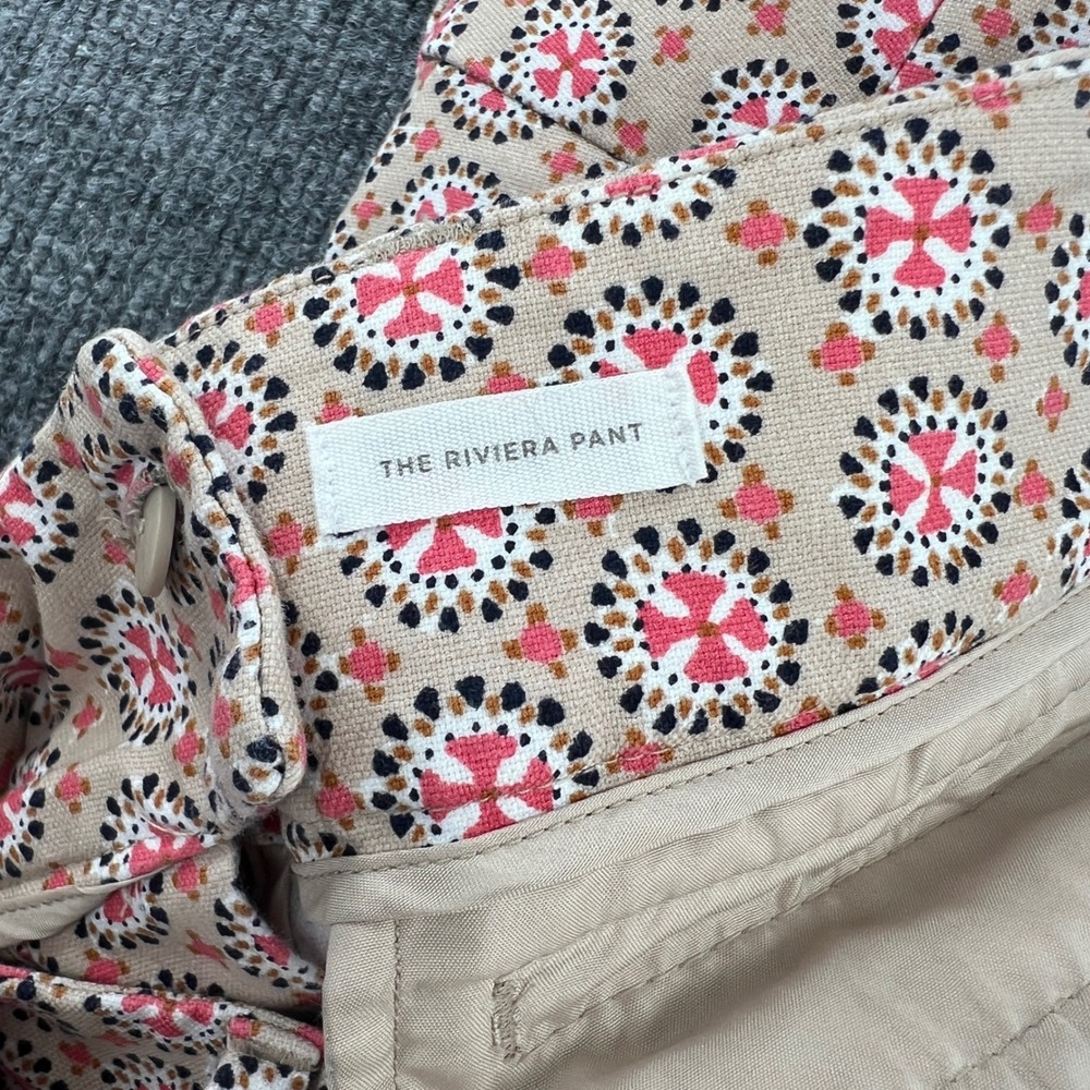 LOFT Riviera Pant Julie Women 14 Tan Pink Geometric Medallion Crop Office Casual - Picture 7 of 8
